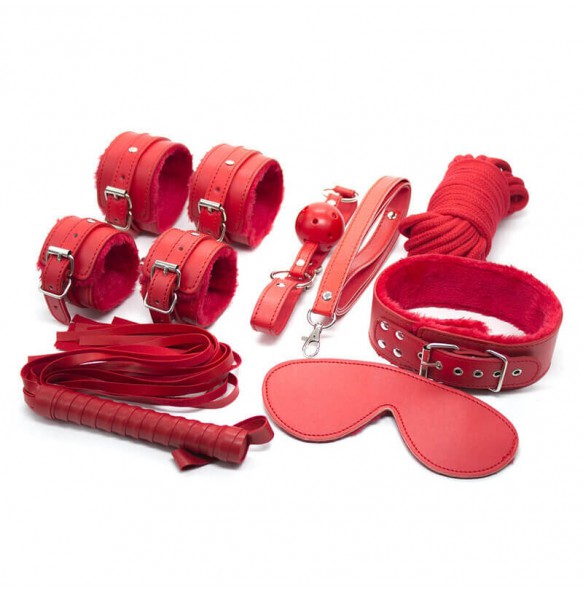 MIX - Leather SM Bondage 7 Pieces Set (Red)