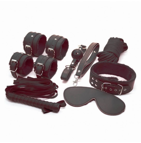 MIX - Leather SM Bondage 7 Pieces Set (Black)