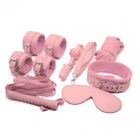 MIX - Leather SM Bondage 7 Pieces Set (Pink)