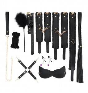 MizzZee - Exquisite Black Plush SM Bondage Set (10 Pieces Set)